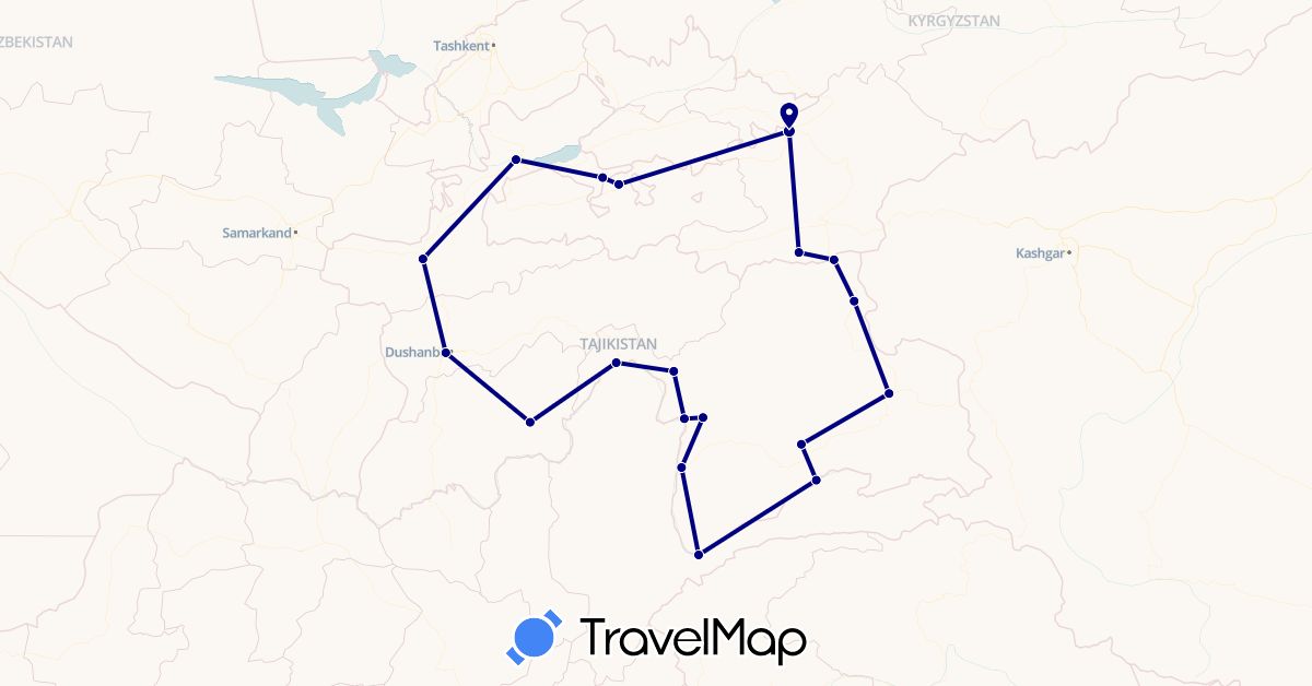 TravelMap itinerary: driving in Kyrgyzstan, Tajikistan (Asia)